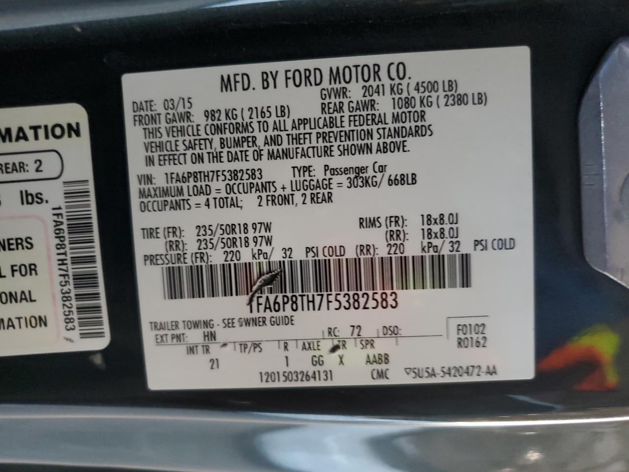 1FA6P8TH7F5382583 2015 FORD MUSTANG - Image 12