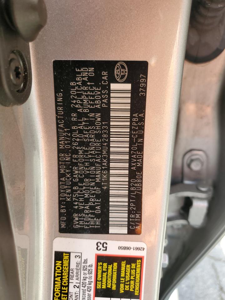 4T1K61AK3MU428331 2021 Toyota Camry Xse