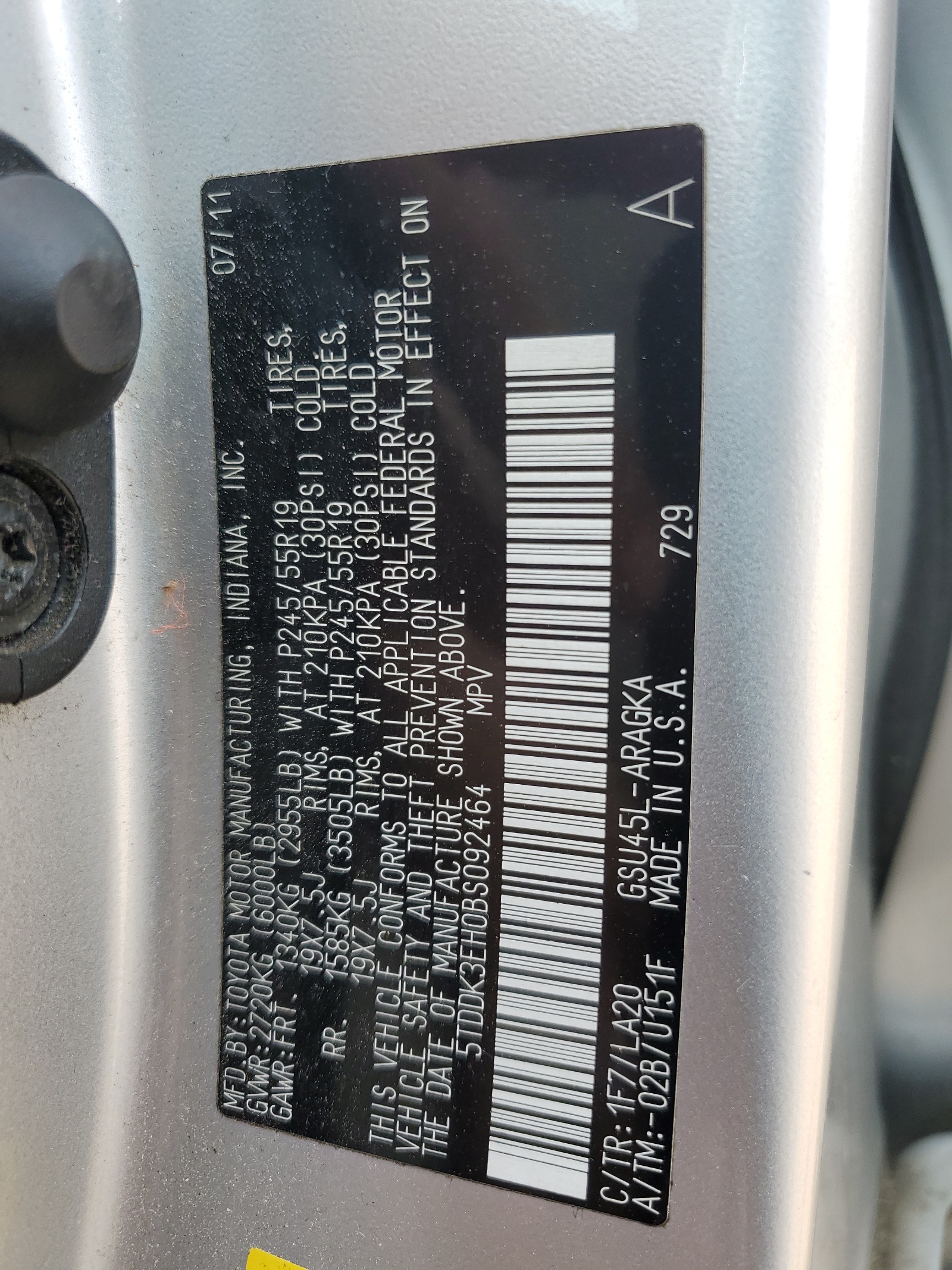 5TDDK3EH0BS092464 2011 Toyota Highlander Limited