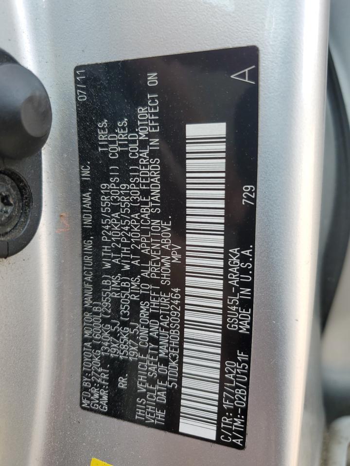 2011 Toyota Highlander Limited VIN: 5TDDK3EH0BS092464 Lot: 65288504