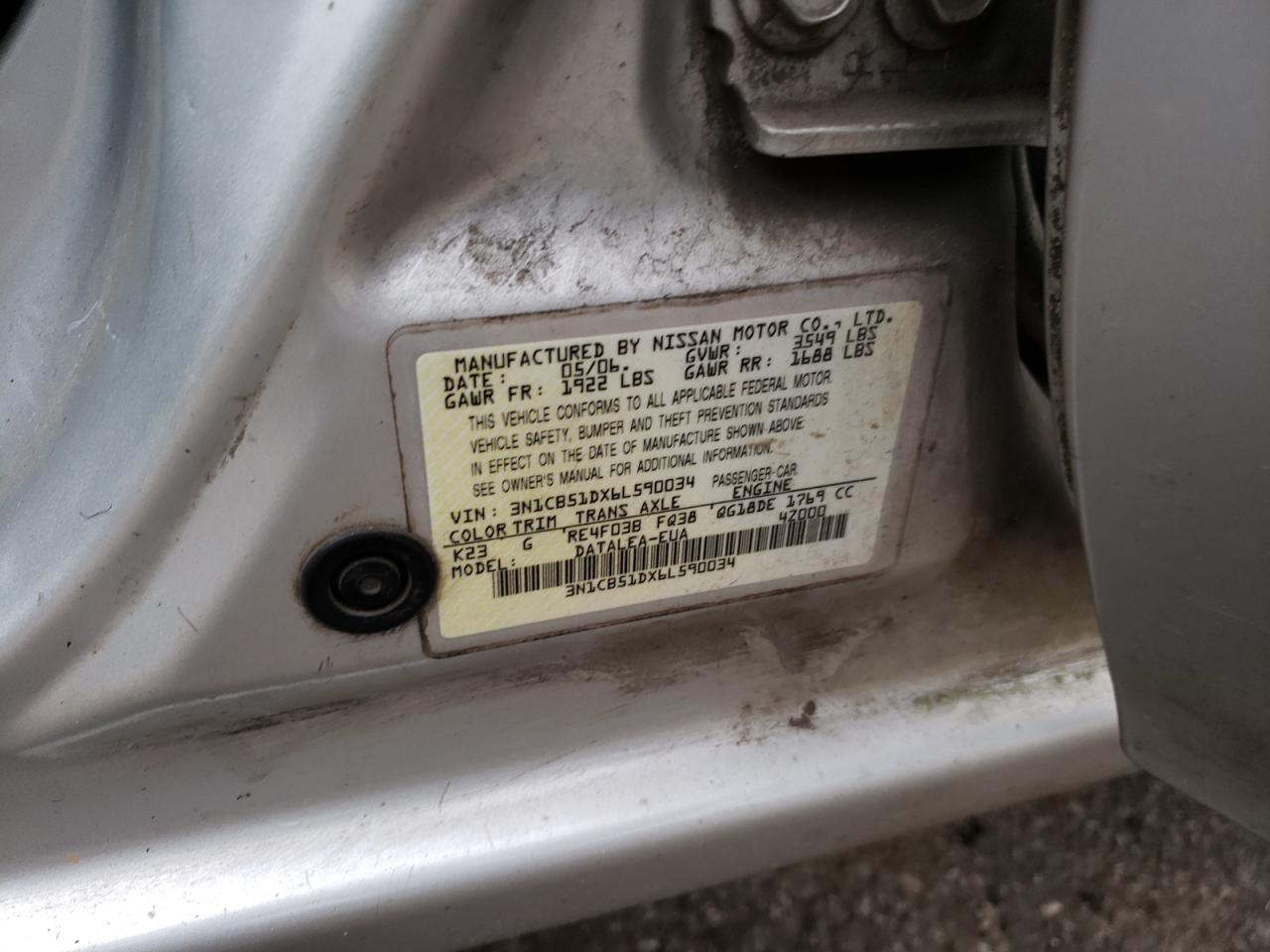 3N1CB51DX6L590034 2006 Nissan Sentra 1.8