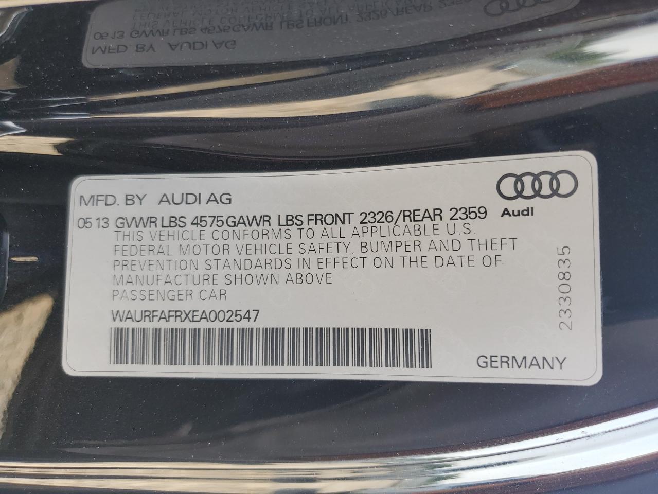 2014 Audi A5 Premium Plus VIN: WAURFAFRXEA002547 Lot: 69295744