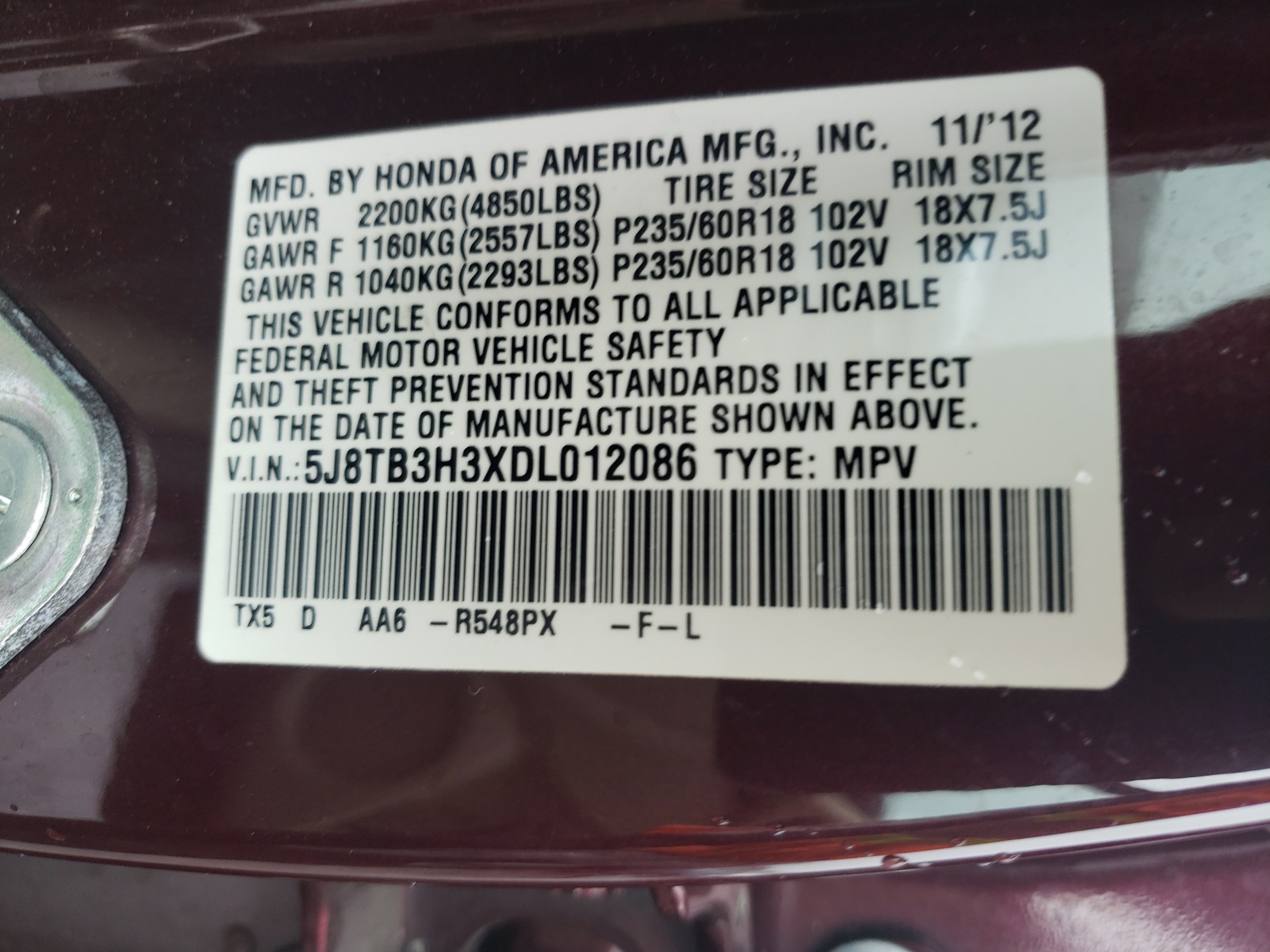 5J8TB3H3XDL012086 2013 Acura Rdx