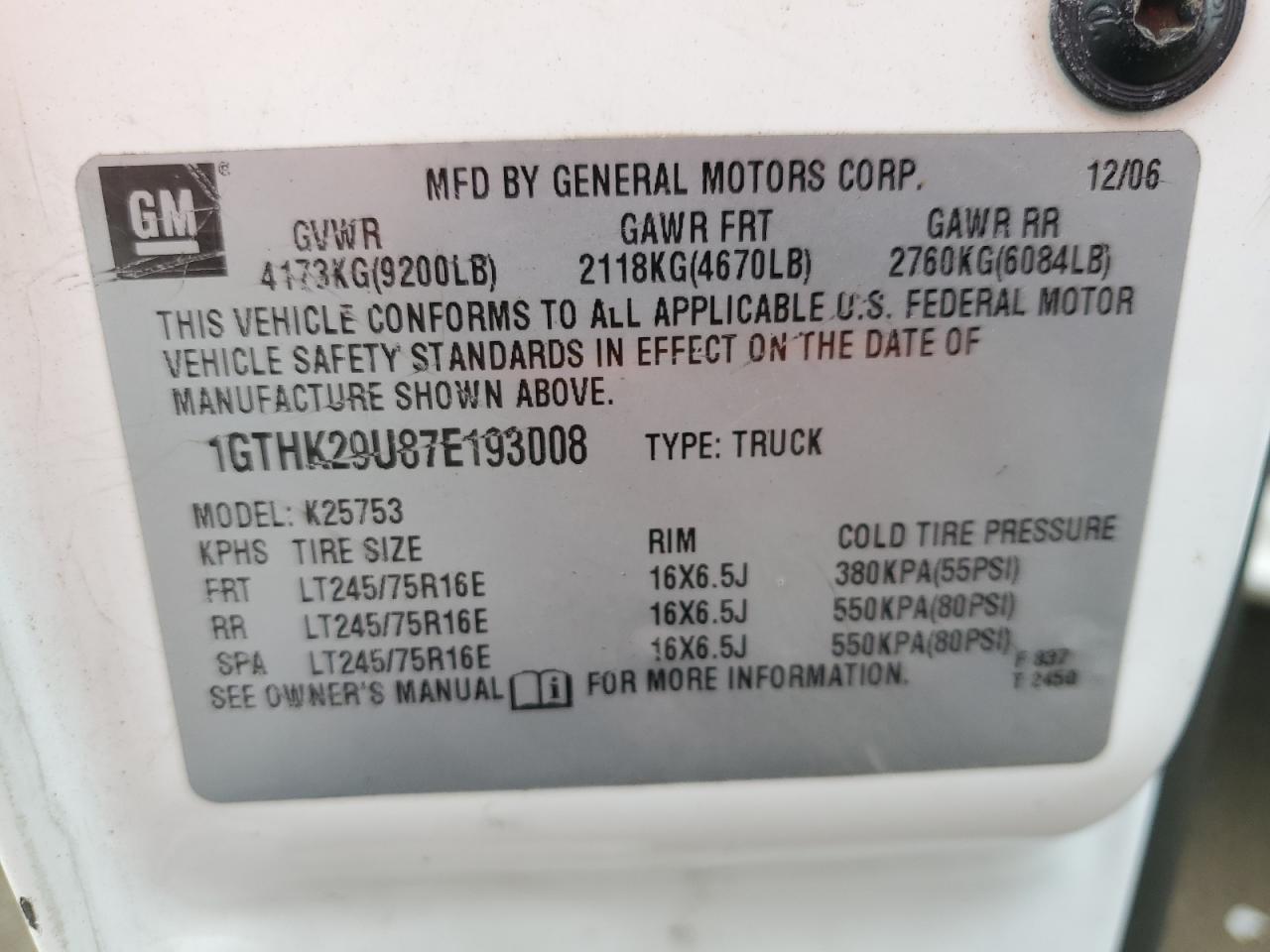 1GTHK29U87E193008 2007 GMC Sierra K2500 Heavy Duty