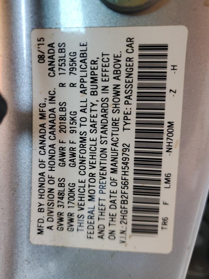2HGFB2F56FH549792 2015 Honda Civic Lx
