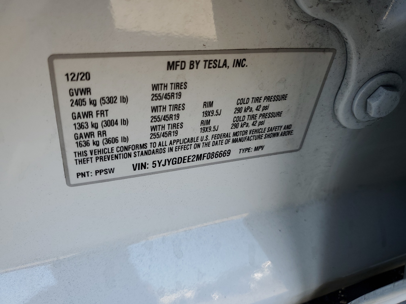 5YJYGDEE2MF086669 2021 Tesla Model Y