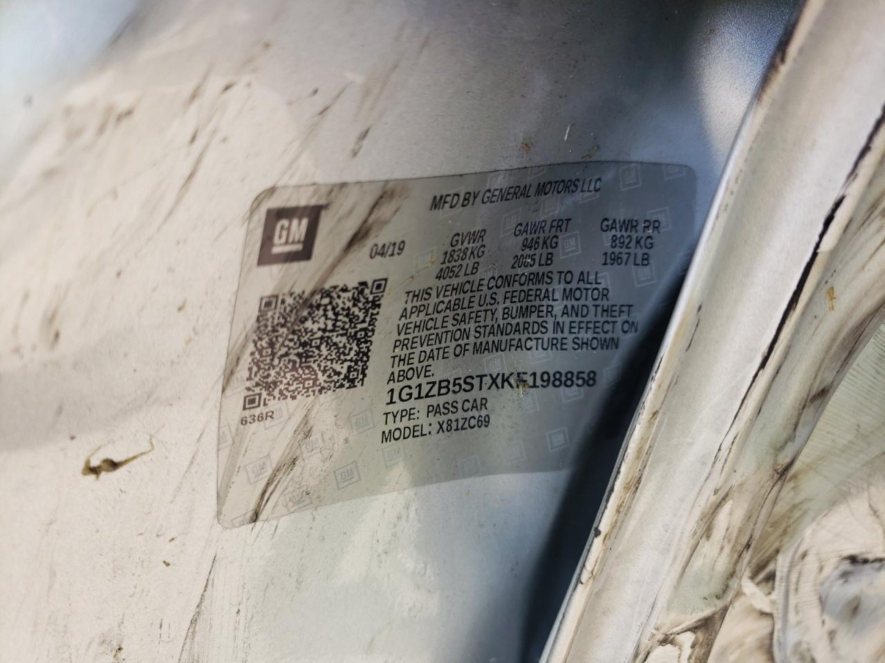 2019 Chevrolet Malibu Ls VIN: 1G1ZB5STXKF198858 Lot: 65144504