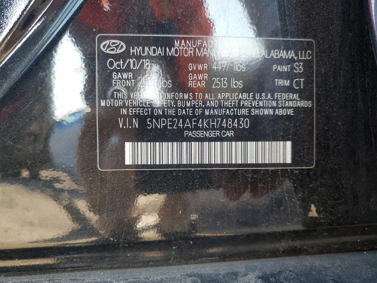 5NPE24AF4KH748430 2019 Hyundai Sonata Se