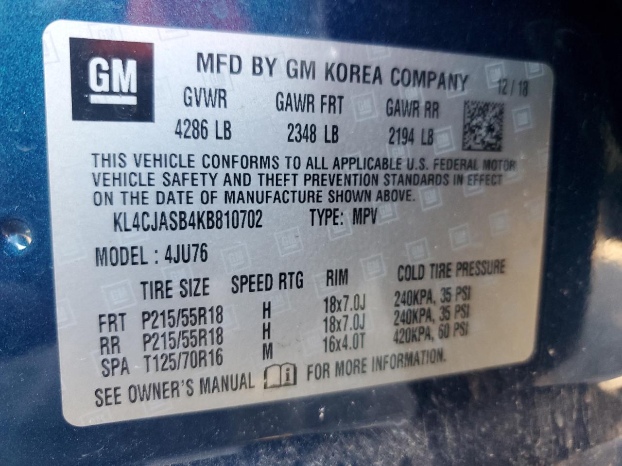 KL4CJASB4KB810702 2019 Buick Encore Preferred