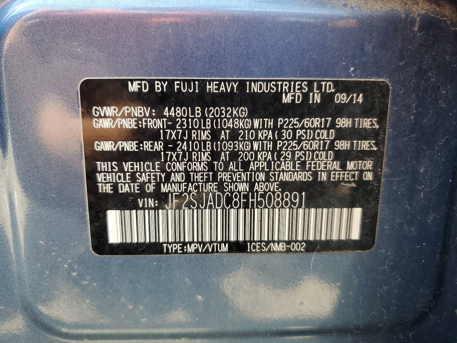 JF2SJADC8FH508891 2015 Subaru Forester 2.5I Premium