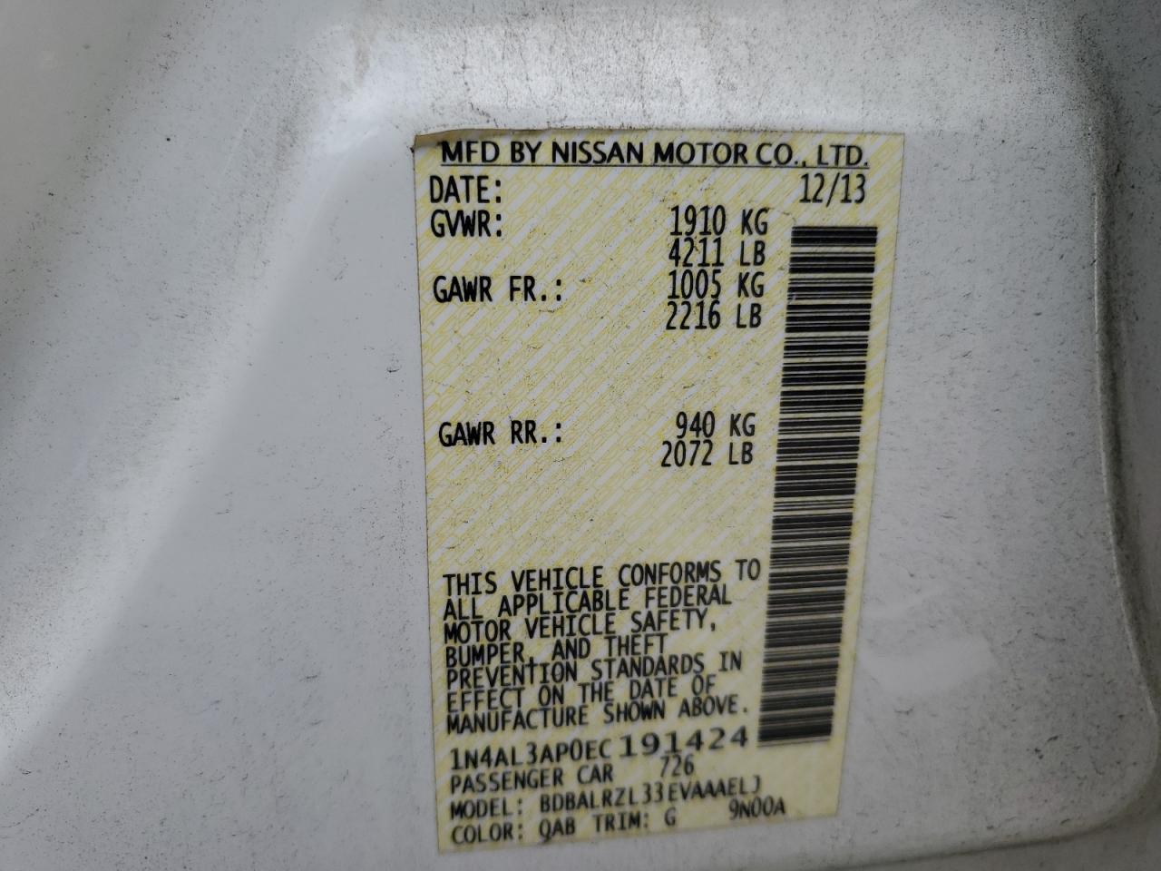 1N4AL3AP0EC191424 2014 Nissan Altima 2.5