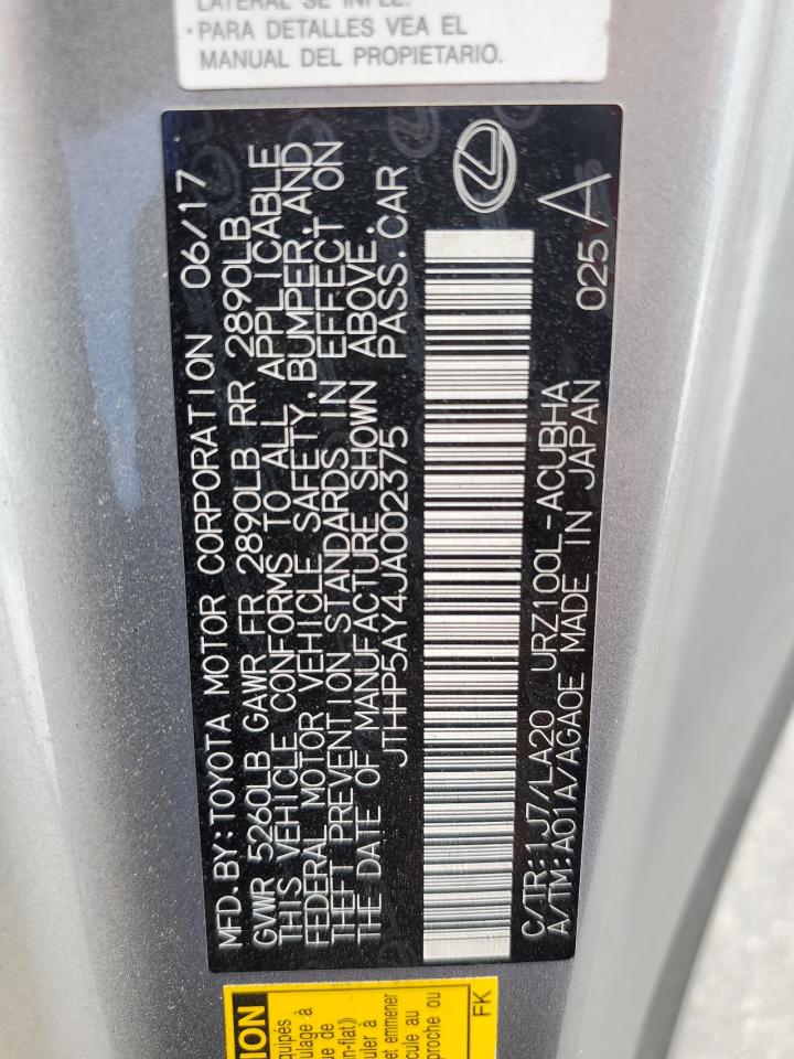 2018 Lexus Lc 500 VIN: JTHHP5AY4JA002375 Lot: 68309264