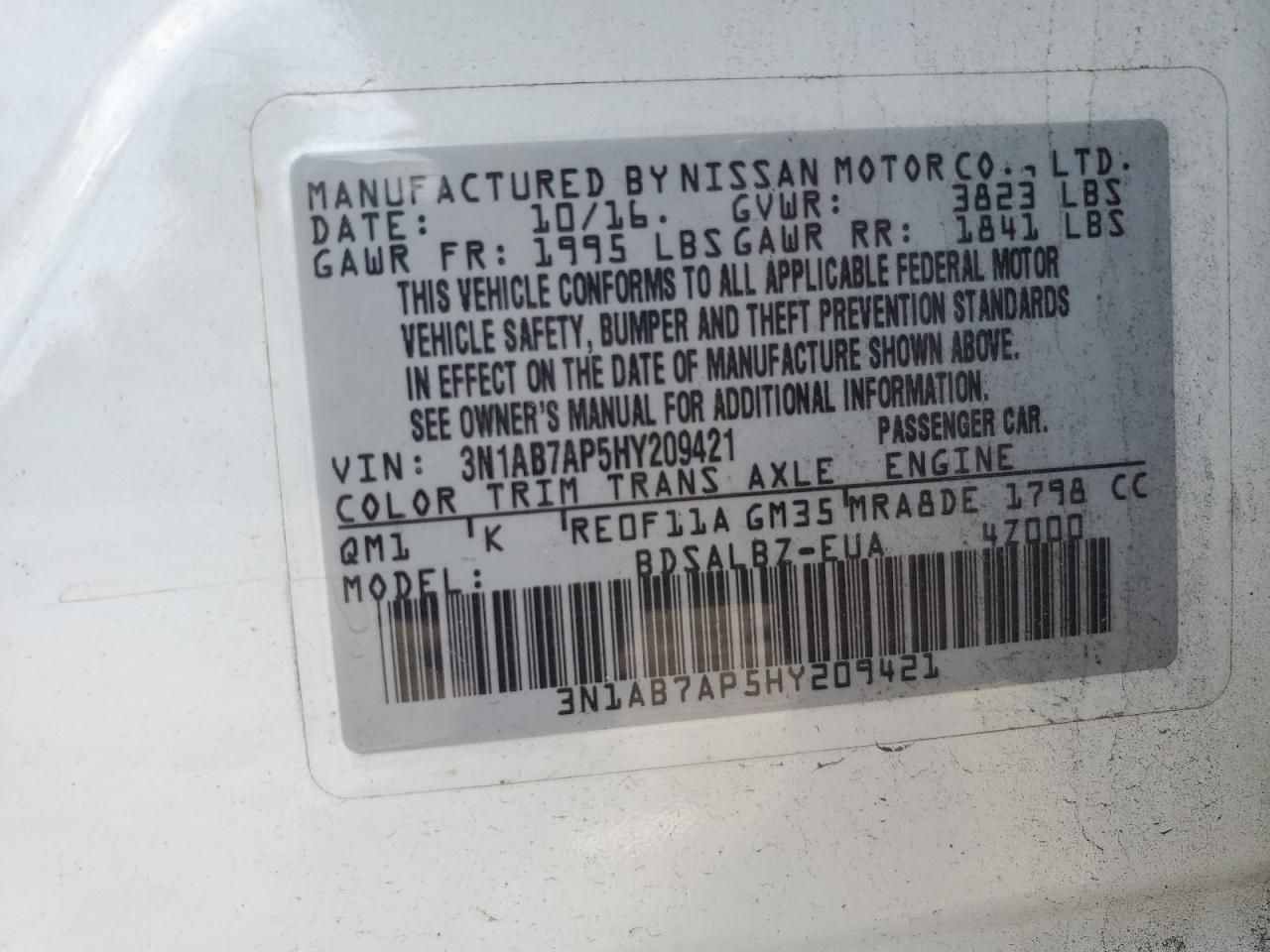 3N1AB7AP5HY209421 2017 Nissan Sentra S