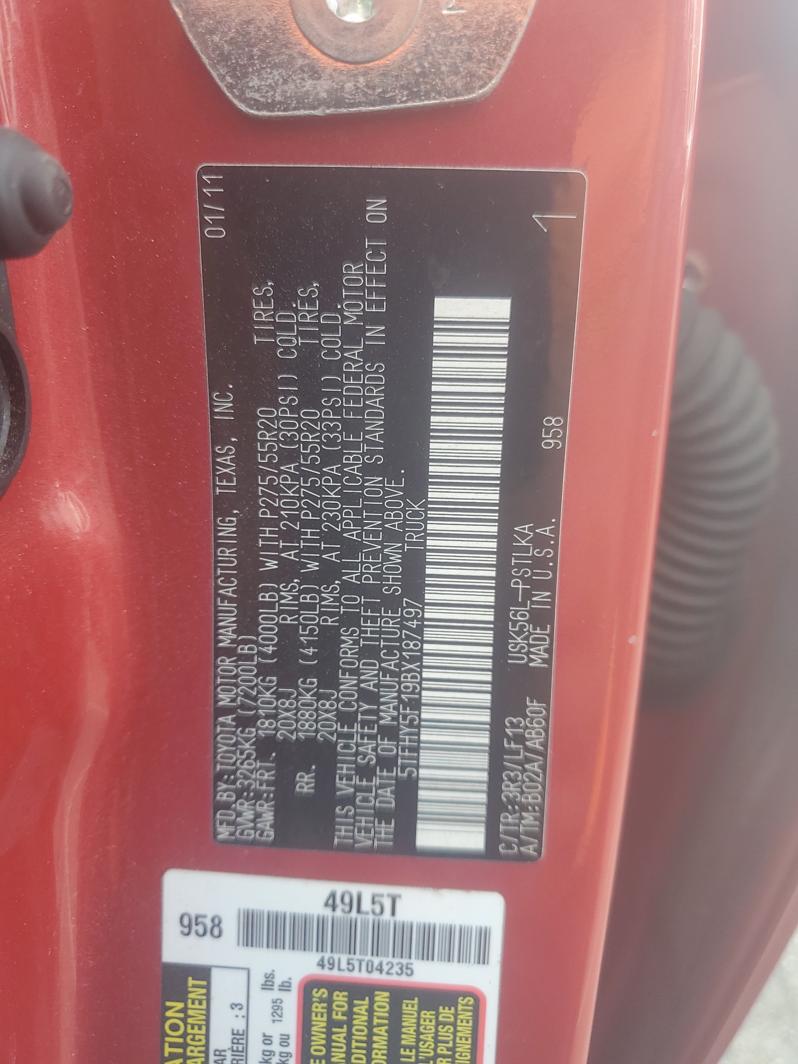 5TFHY5F19BX187497 2011 Toyota Tundra Crewmax Limited