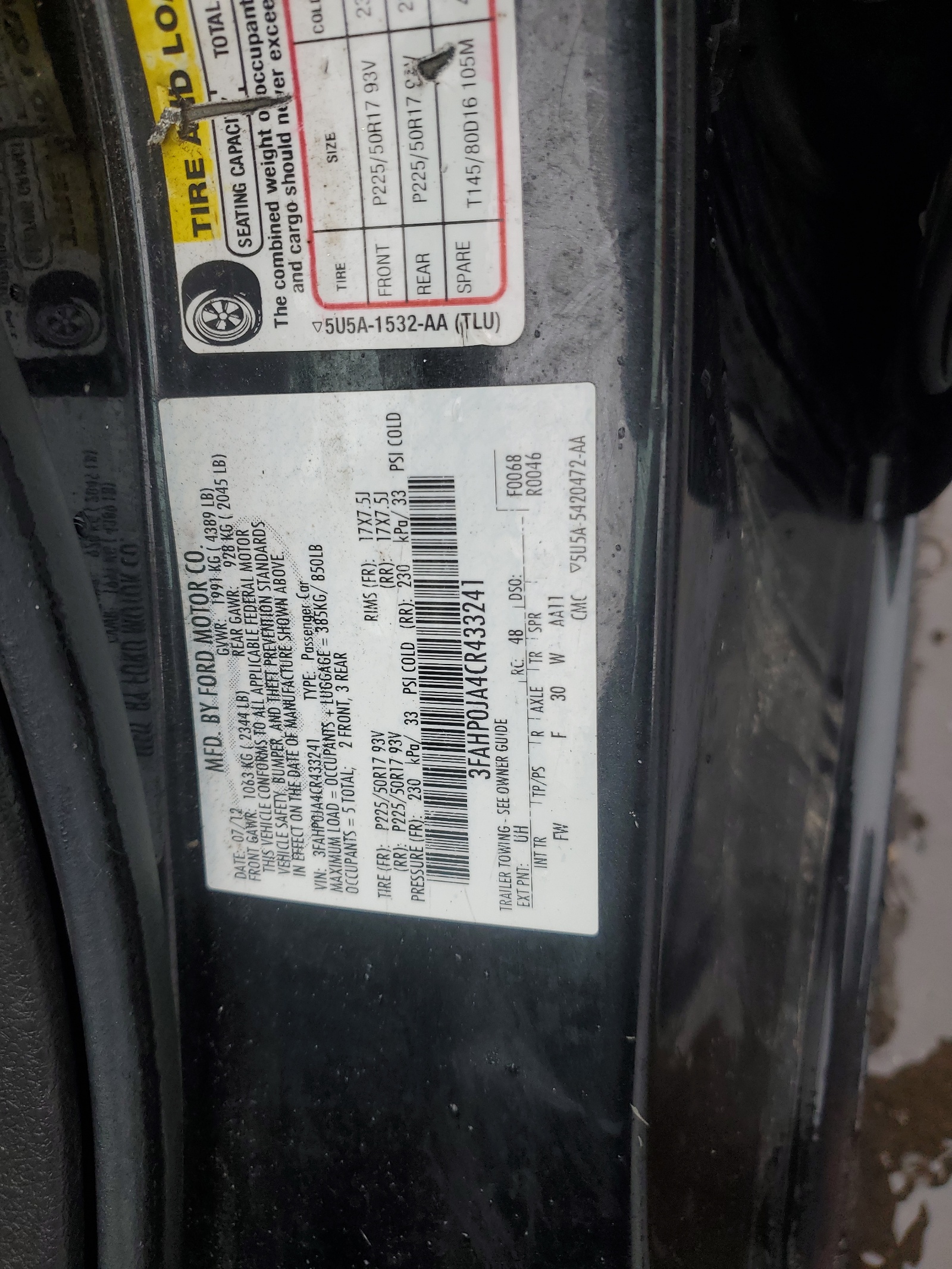3FAHP0JA4CR433241 2012 Ford Fusion Sel