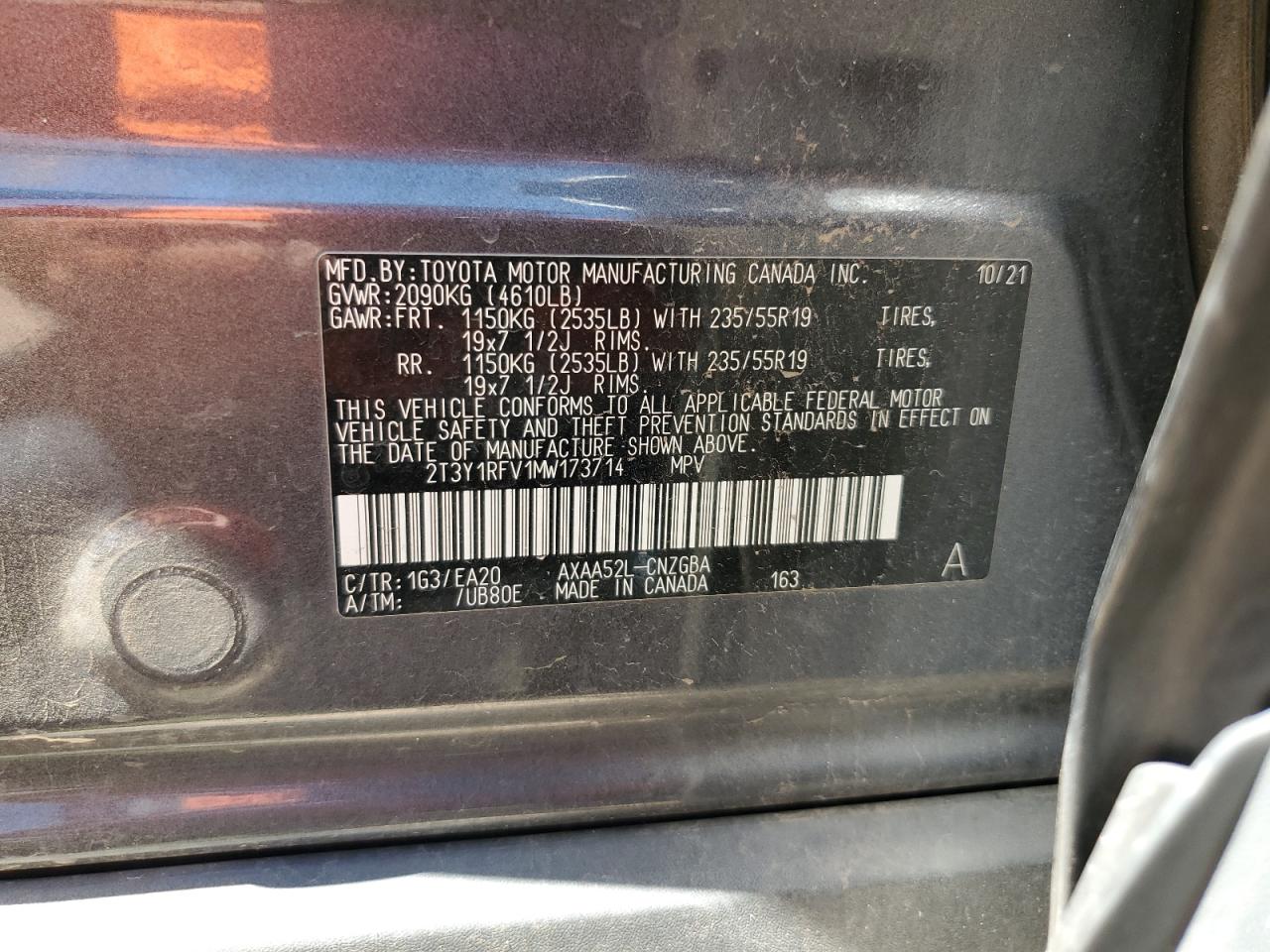 2T3Y1RFV1MW173714 2021 Toyota Rav4 Limited