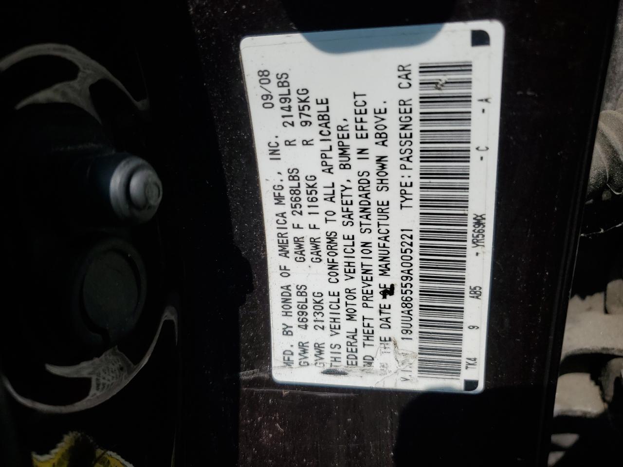 2009 Acura Tl VIN: 19UUA86559A005221 Lot: 66706714