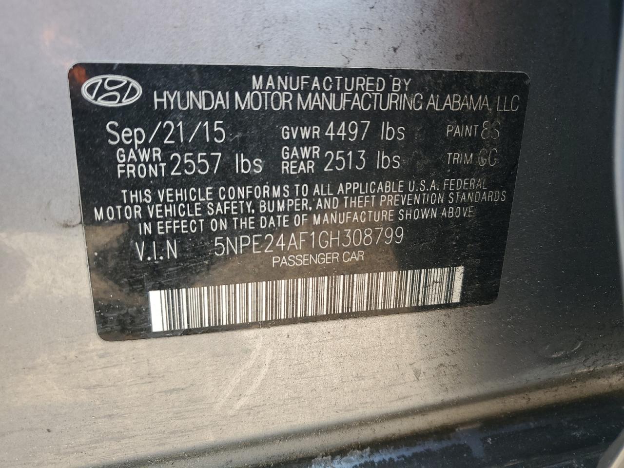 5NPE24AF1GH308799 2016 Hyundai Sonata Se