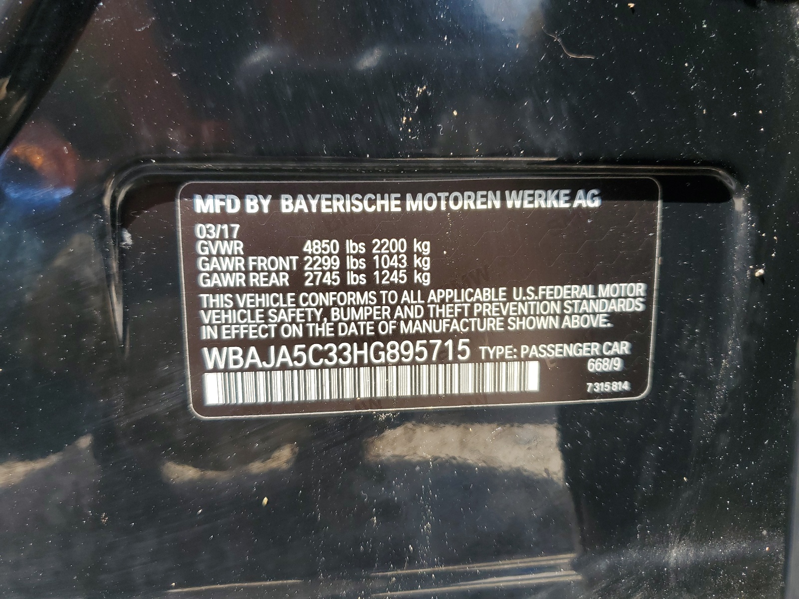 WBAJA5C33HG895715 2017 BMW 530 I