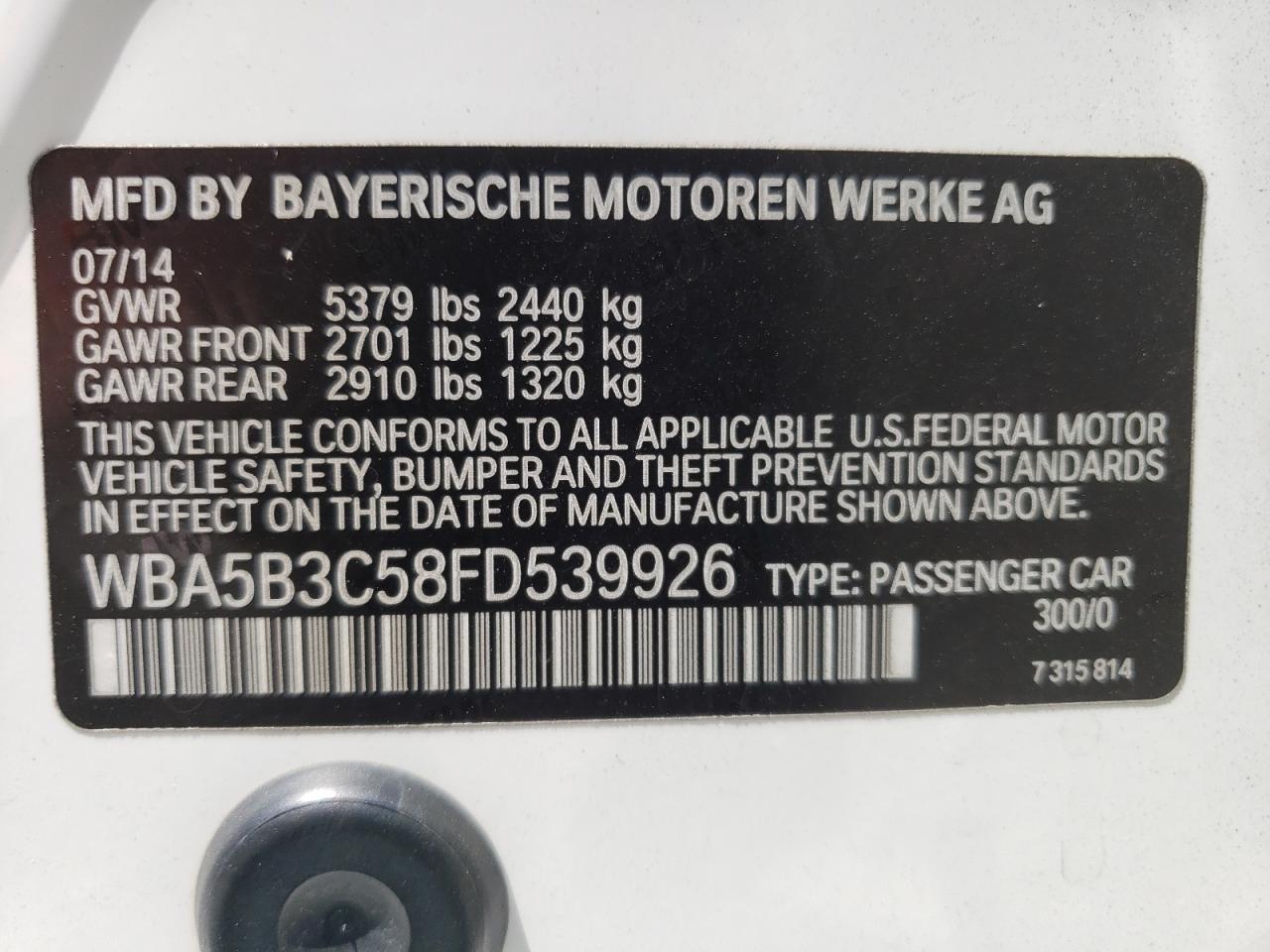 WBA5B3C58FD539926 2015 BMW 535 Xi