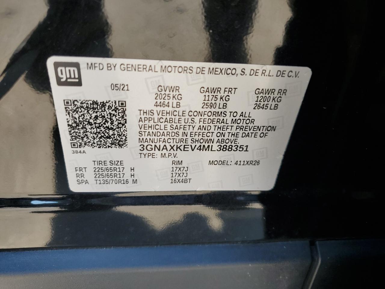 3GNAXKEV4ML388351 2021 Chevrolet Equinox Lt