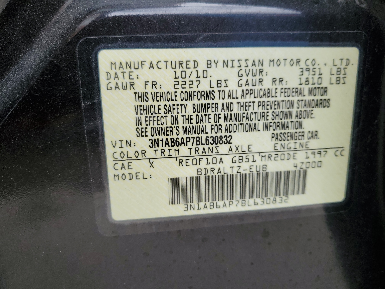 3N1AB6AP7BL630832 2011 Nissan Sentra 2.0