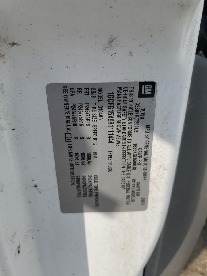 2008 Chevrolet Express G1500 VIN: 1GCFG15X981111444 Lot: 70554474