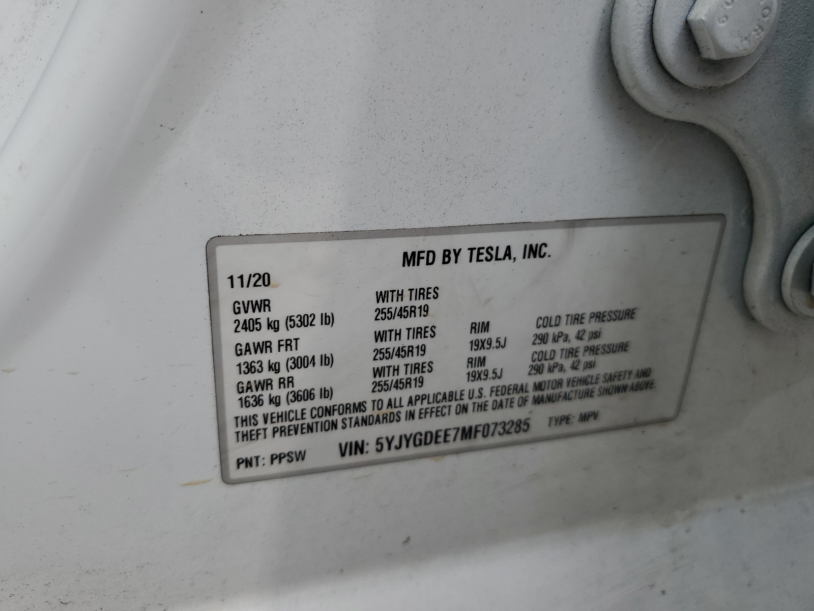 5YJYGDEE7MF073285 2021 Tesla Model Y