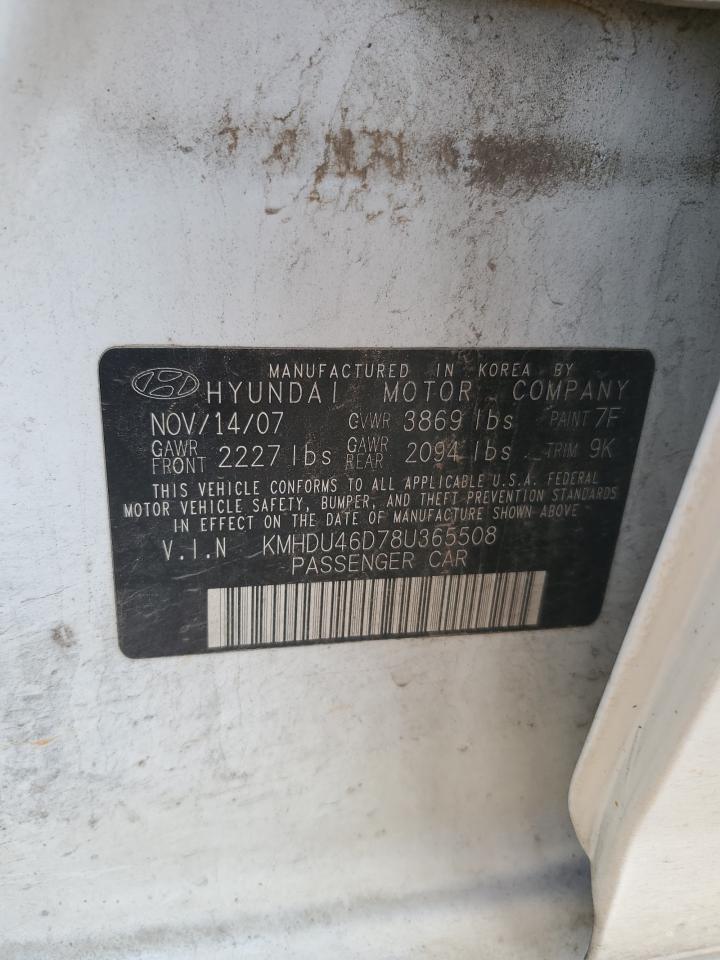 2008 Hyundai Elantra Gls VIN: KMHDU46D78U365508 Lot: 66957494