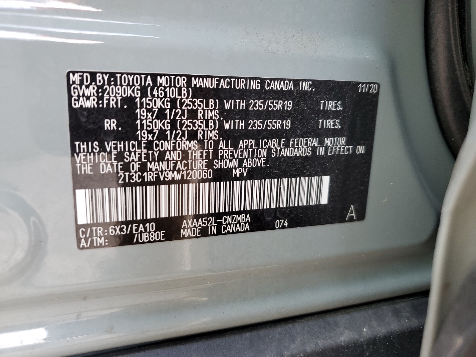 2T3C1RFV9MW120060 2021 Toyota Rav4 Xle Premium