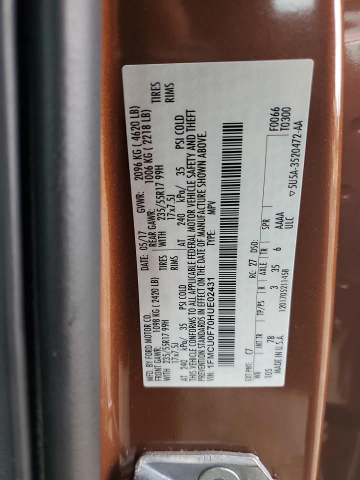 2017 Ford Escape S VIN: 1FMCU0F70HUE02431 Lot: 63805024