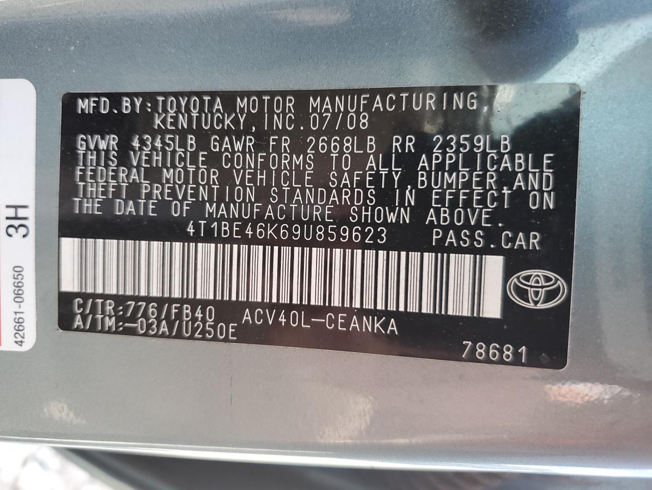 4T1BE46K69U859623 2009 Toyota Camry Base