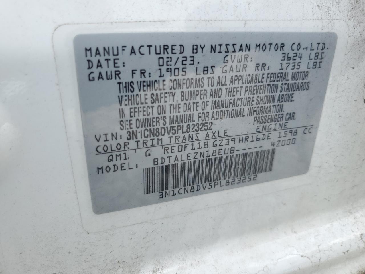 2023 Nissan Versa S VIN: 3N1CN8DV5PL823252 Lot: 64013464