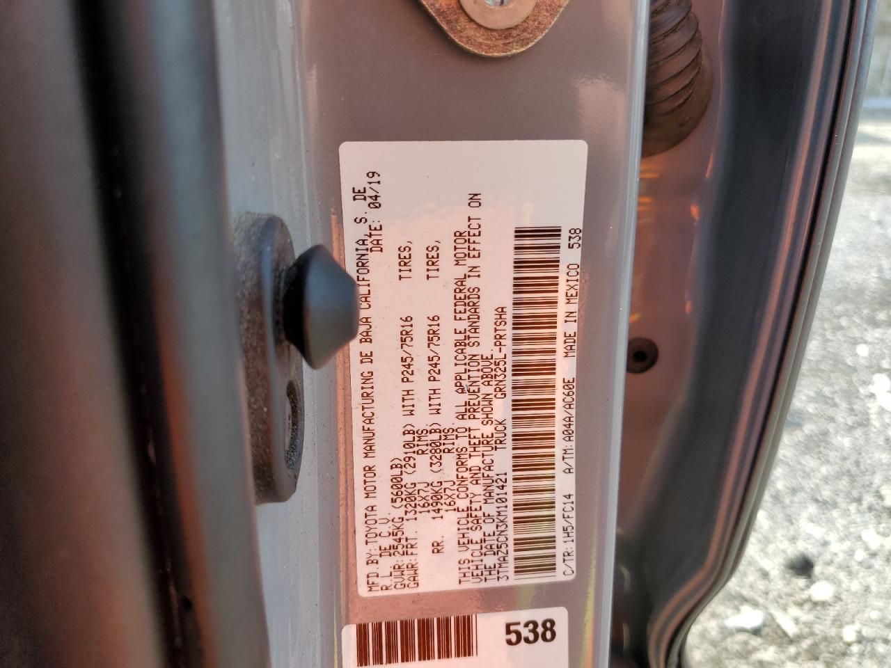 2019 Toyota Tacoma Double Cab VIN: 3TMAZ5CN3KM101421 Lot: 67820234