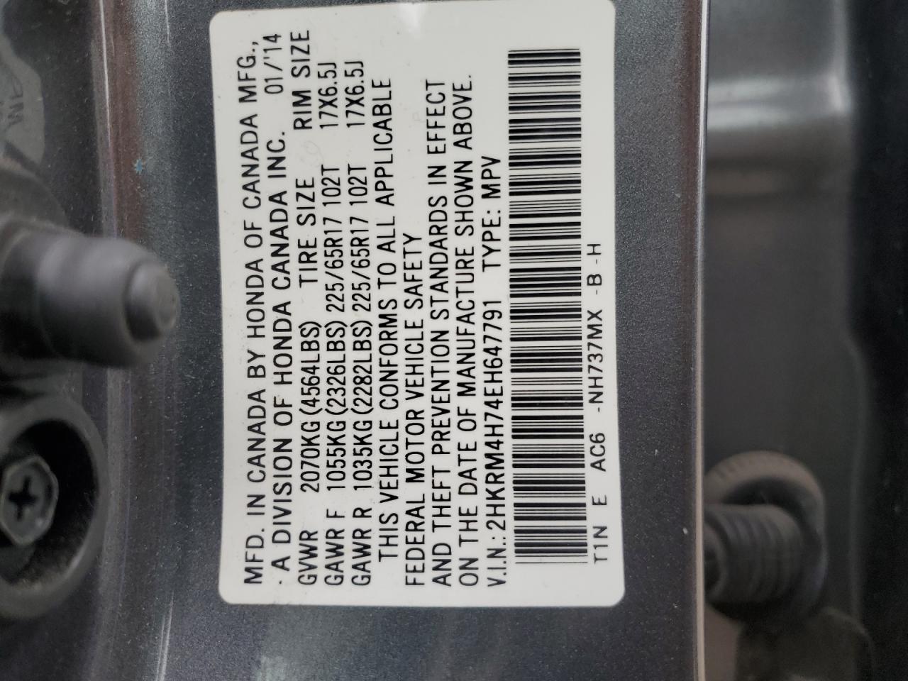 2HKRM4H74EH647791 2014 Honda Cr-V Exl