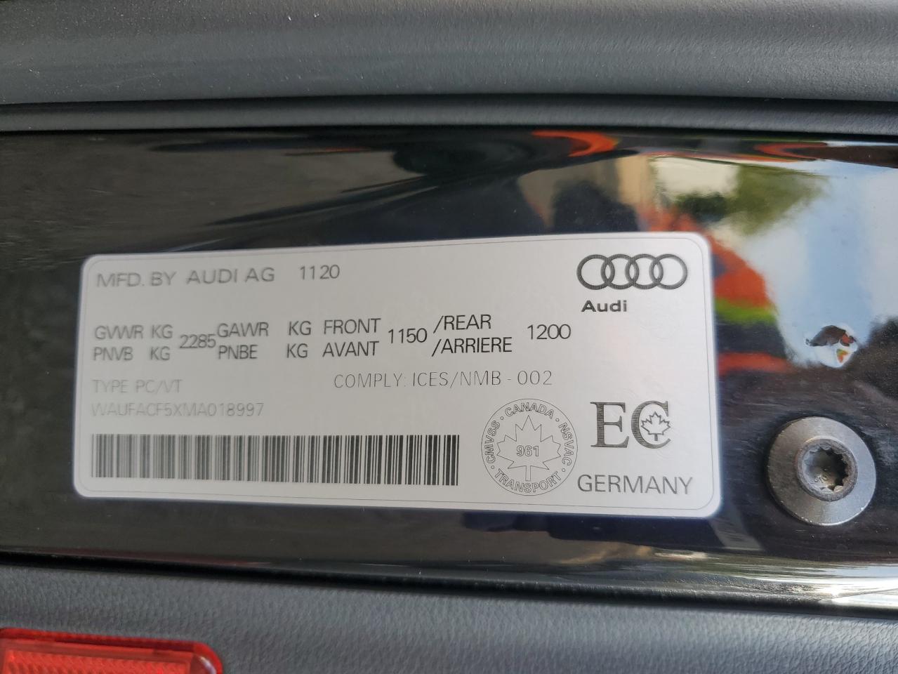 2021 Audi A5 Premium Plus 45 VIN: WAUFACF5XMA018997 Lot: 68307044