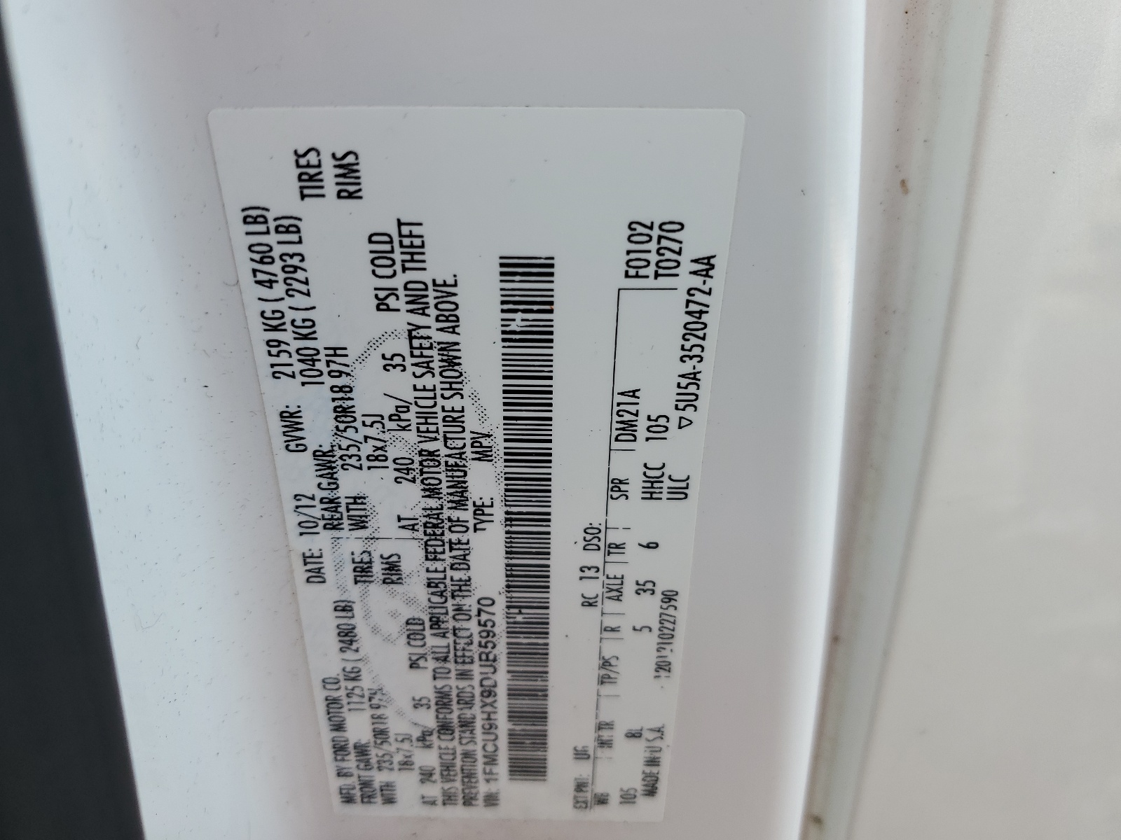 1FMCU9HX9DUB59570 2013 Ford Escape Sel