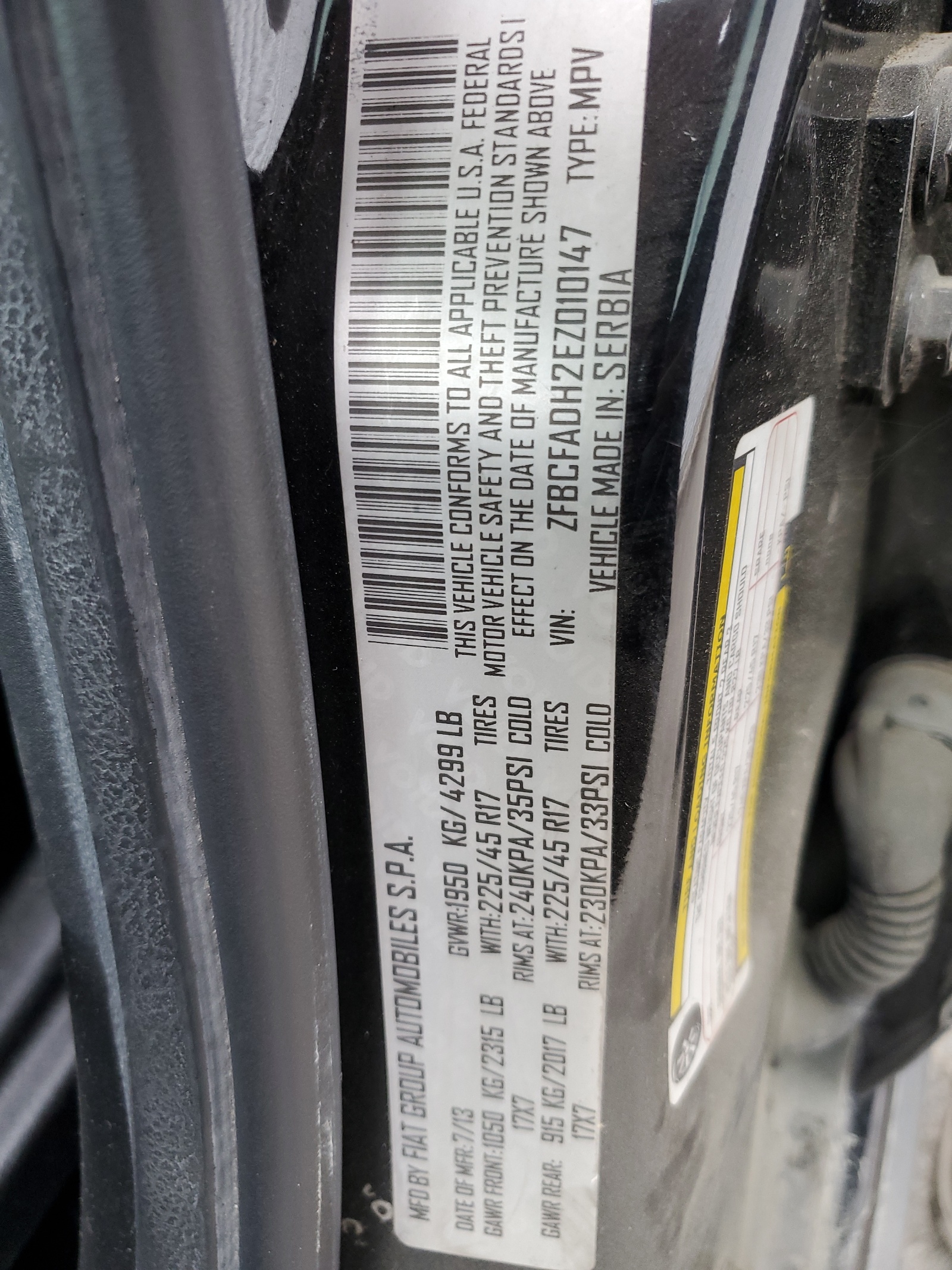 ZFBCFADH2EZ010147 2014 Fiat 500L Trekking