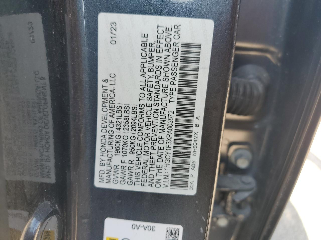 1HGCY1F3XPA003572 2023 Honda Accord Ex