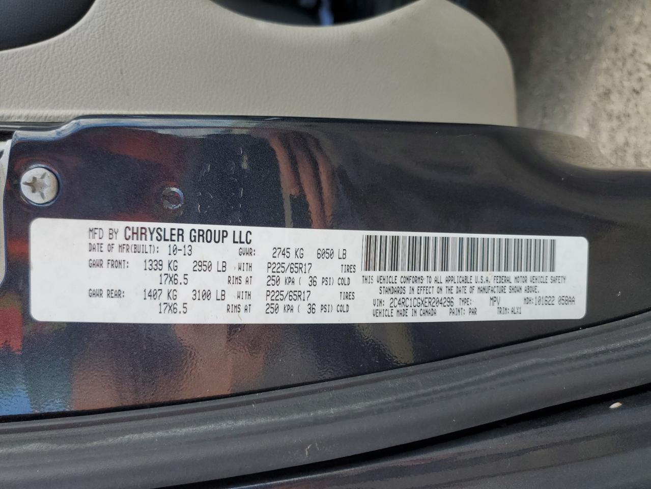 2014 Chrysler Town & Country Touring L VIN: 2C4RC1CGXER204296 Lot: 68270614