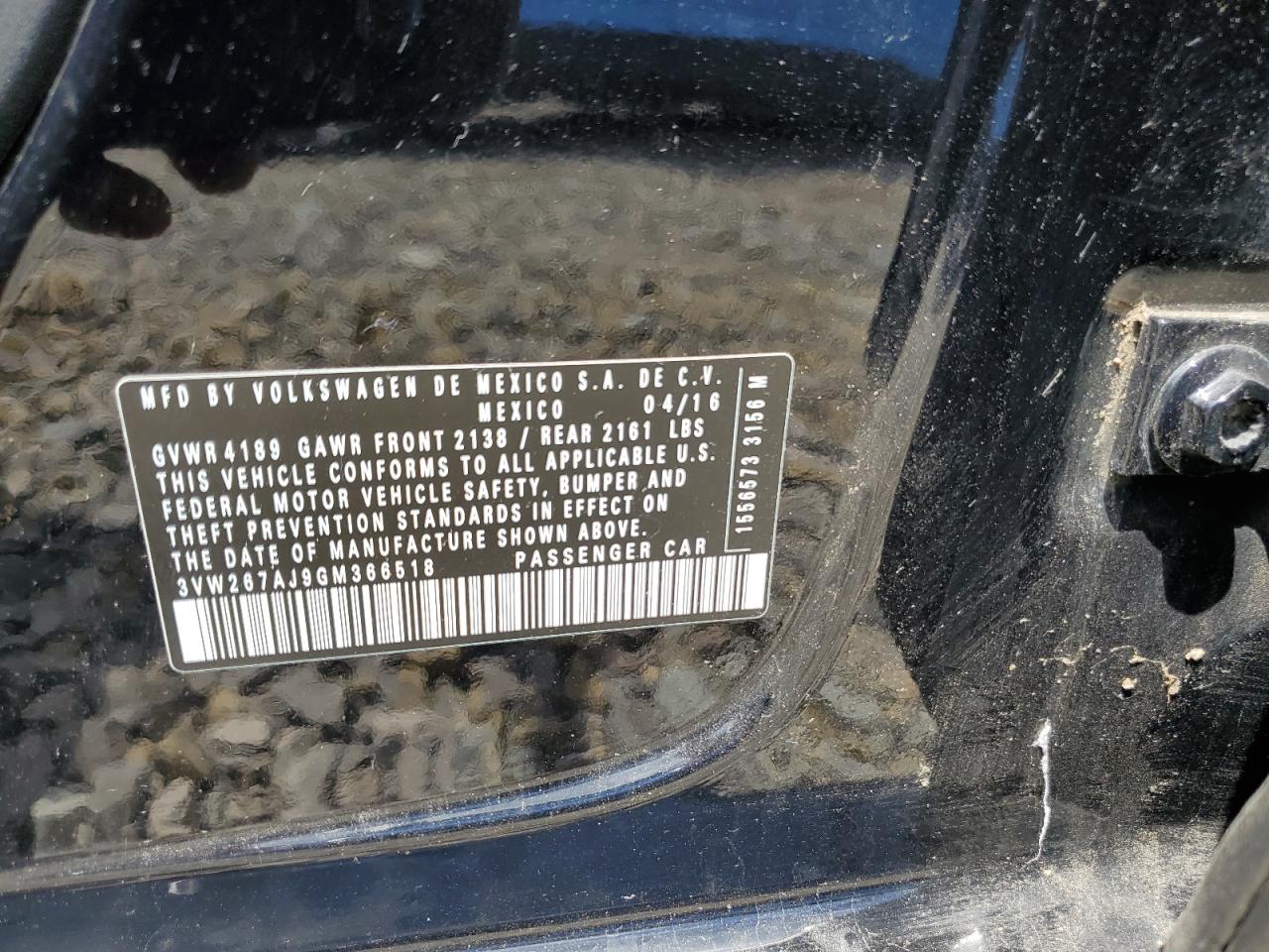 2016 Volkswagen Jetta S VIN: 3VW267AJ9GM366518 Lot: 65706624