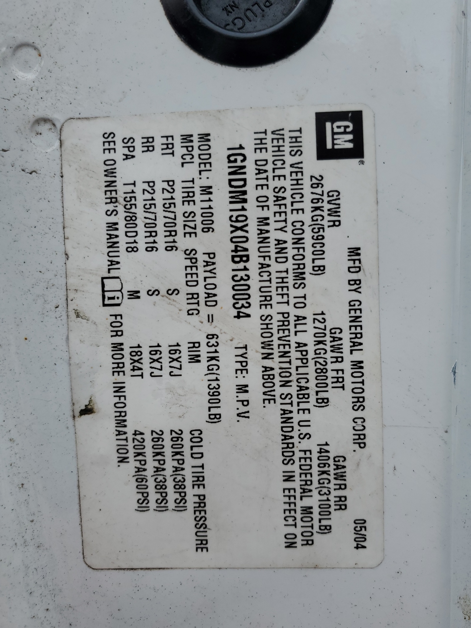 1GNDM19X04B130034 2004 Chevrolet Astro