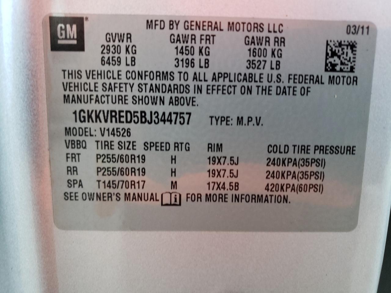 2011 GMC Acadia Slt-1 VIN: 1GKKVRED5BJ344757 Lot: 68314594