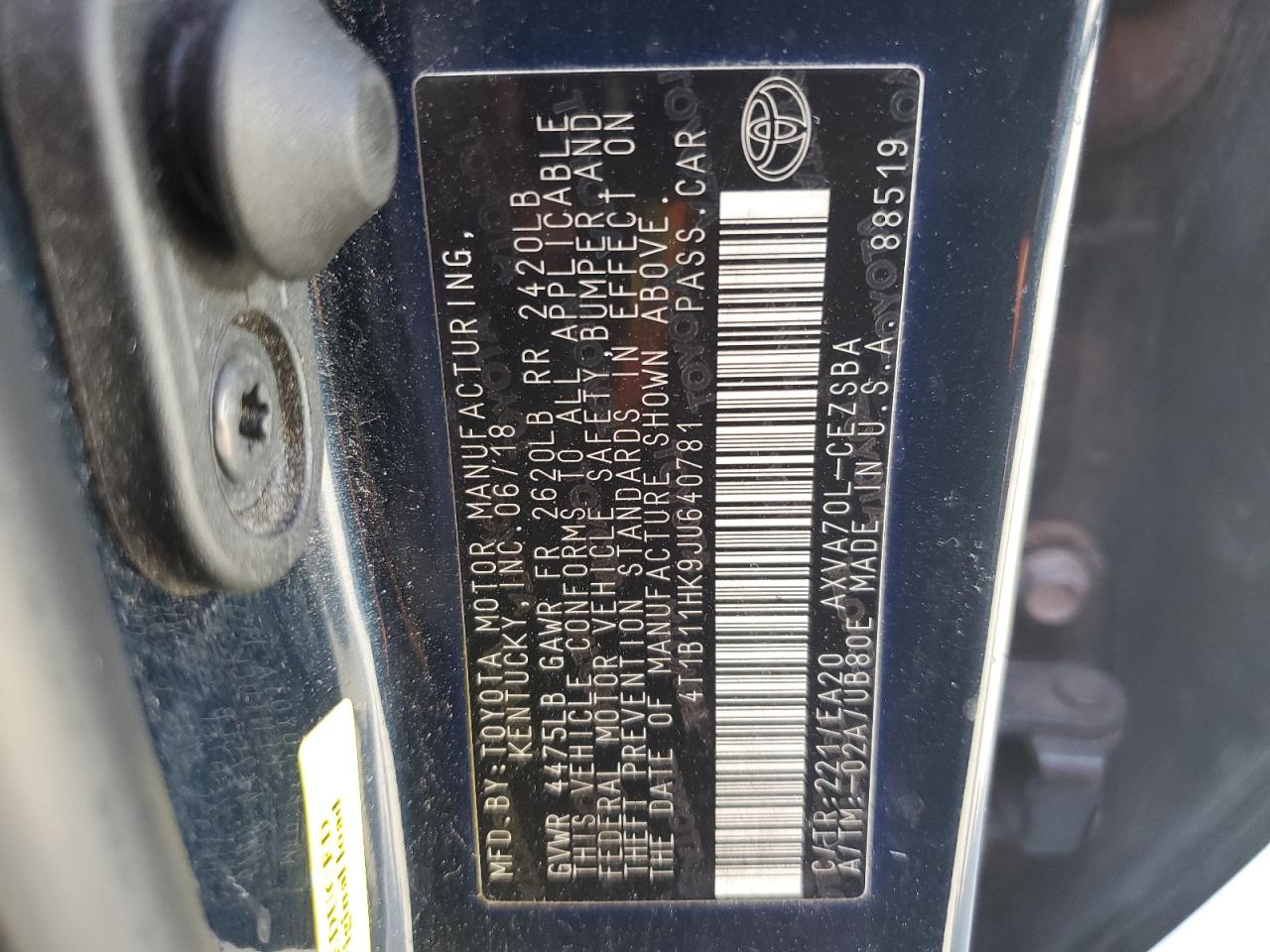 4T1B11HK9JU640781 2018 TOYOTA CAMRY - Image 12