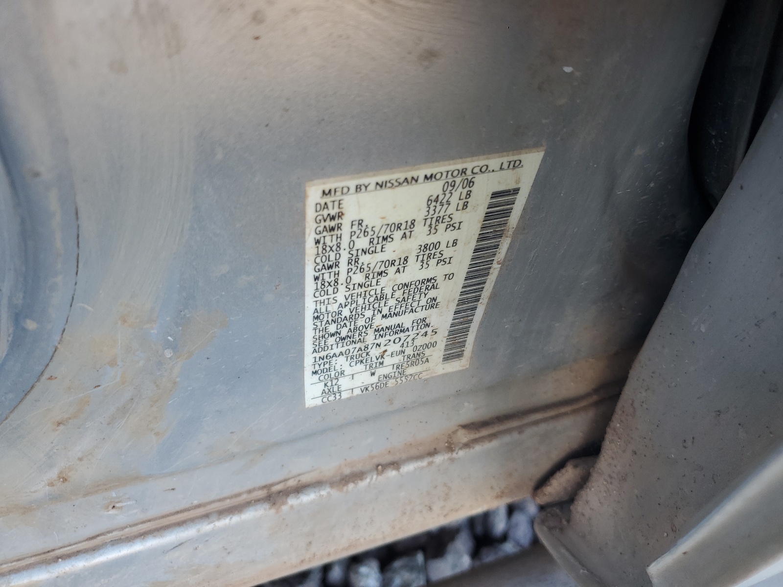 1N6AA07A87N207245 2007 Nissan Titan Xe