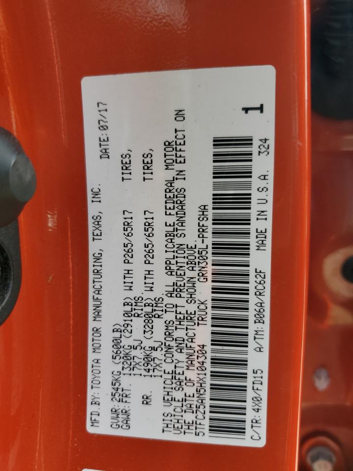 2017 Toyota Tacoma Double Cab VIN: 5TFCZ5AN5HX104304 Lot: 65675434