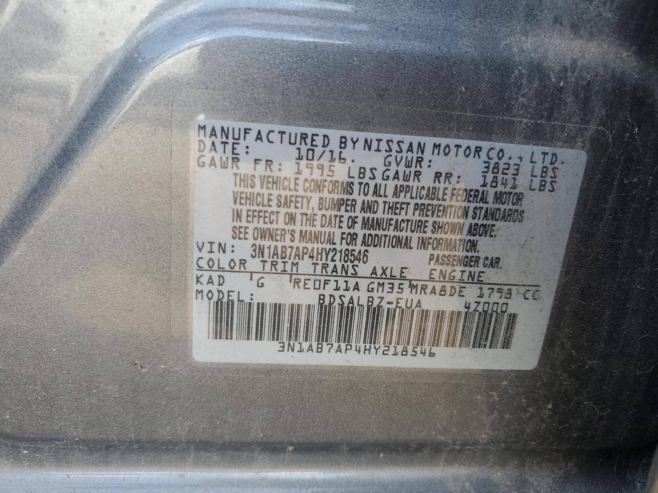 3N1AB7AP4HY218546 2017 Nissan Sentra S