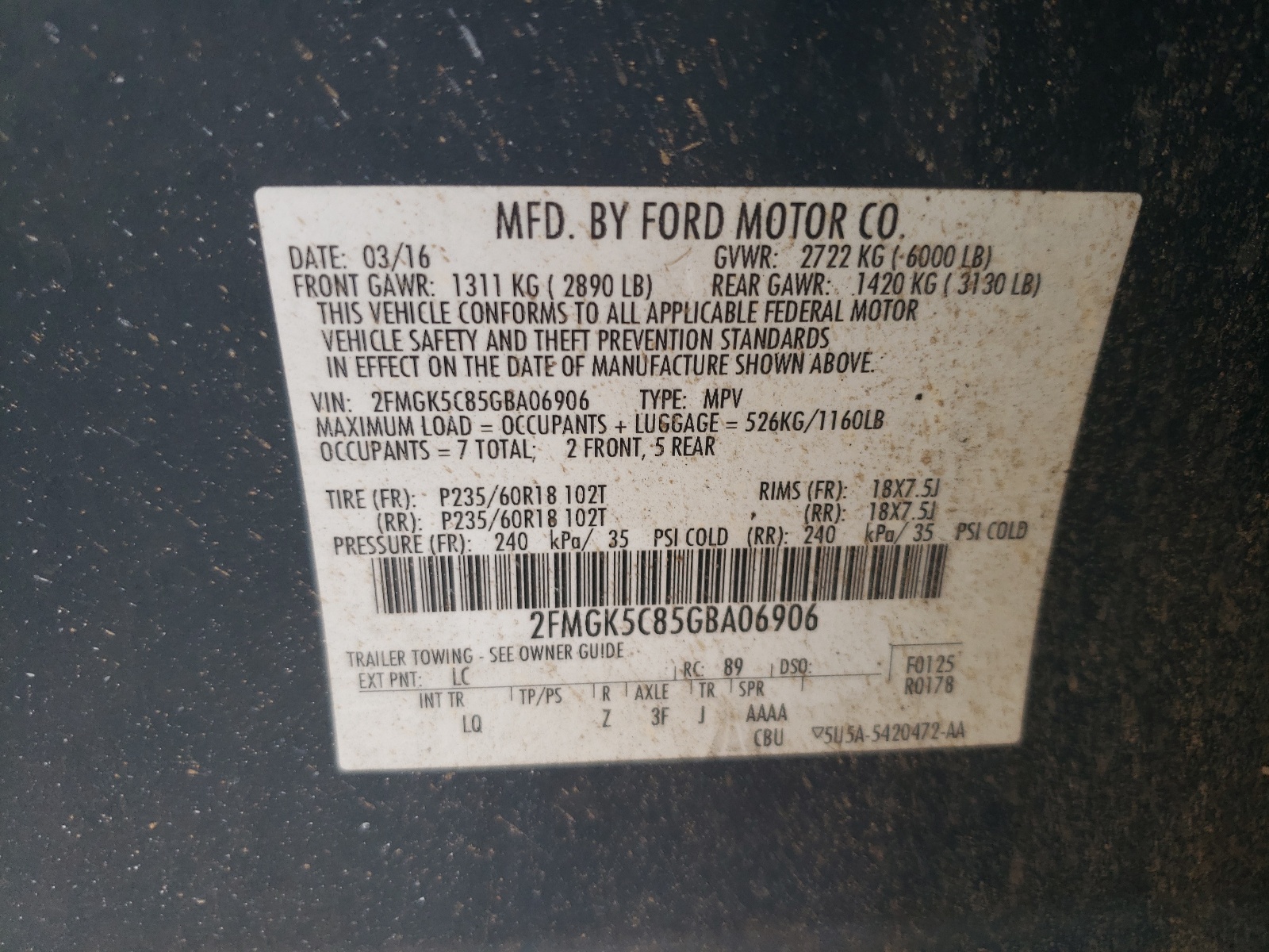 2FMGK5C85GBA06906 2016 Ford Flex Sel