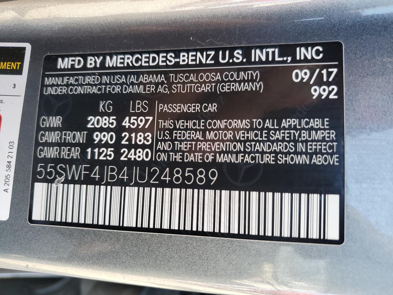 2018 Mercedes-Benz C 300 VIN: 55SWF4JB4JU248589 Lot: 67055314