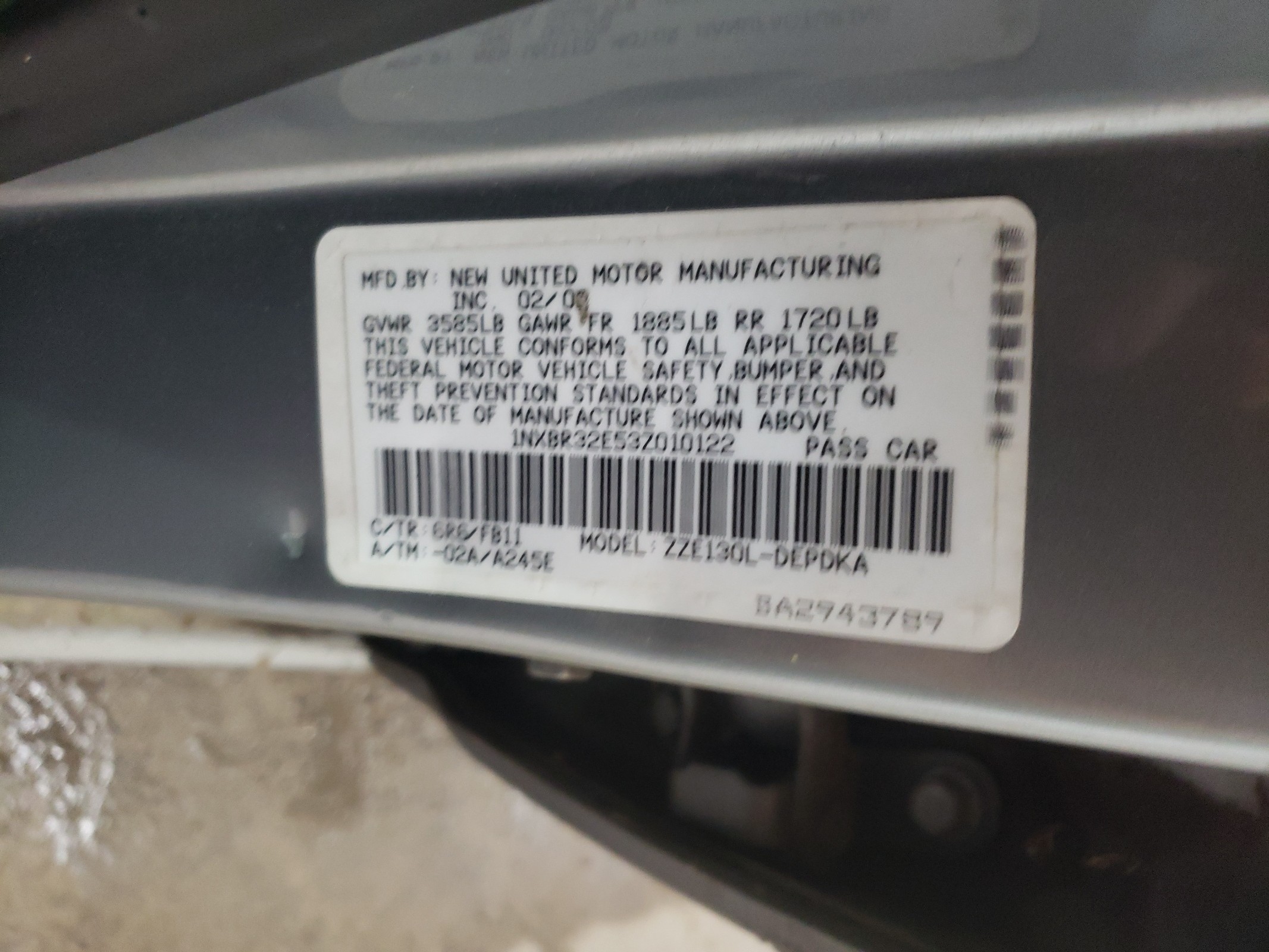 1nxbr32e53z010122 1NXBR32E53Z010122 2003 Toyota Corolla Ce